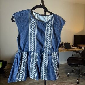 POL Blue and White Embroidered Top NWOT